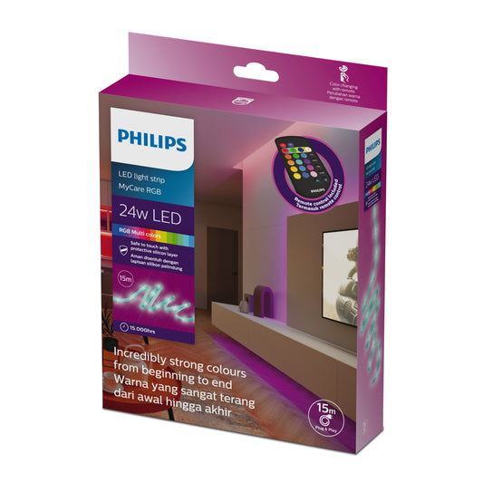 Philips MyCare Plug-and-Play RGB LED Lightstrip Kit — 5 m / 10 m / 15 m (24 V, Remote Included)