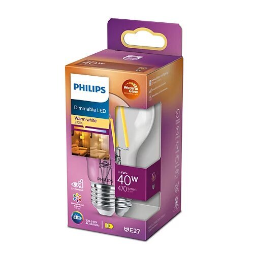 Philips LED Classic A60 3.4W 470lm Bulb Warm Glow Dimmable E27