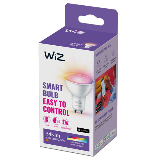 WiZ GU10 Smart Bulb 4.7W (50W Eq) Full Colour Up to 345 lm | Wi-Fi | Works with Alexa & Google