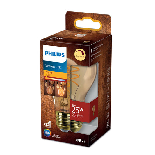 Philips LED Classic A60 4W 250lm Bulb Spiral Gold Dimmable E27