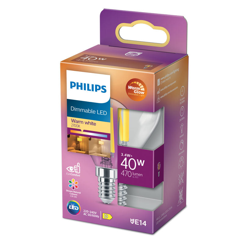 Philips LED Classic Golf ball 3.4W 470lm Warm Glow Dimmable E14