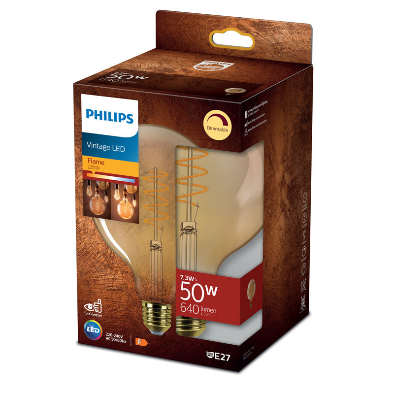 Philips LED Classic G120 7.3W 640lm Spiral Gold Dimmable E27