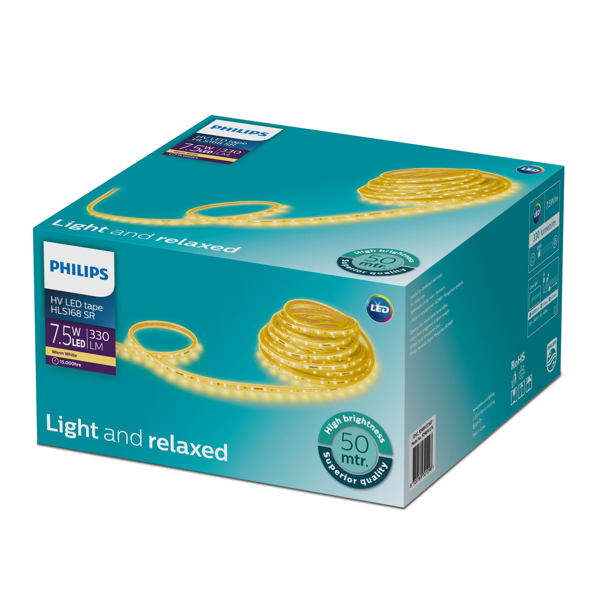 Philips HLS168 50m LED Strip – 230V – 7.5 W/m or 9 W/m – 3000K / 4000K / 6500K - LED Strip outdoor (IP65)