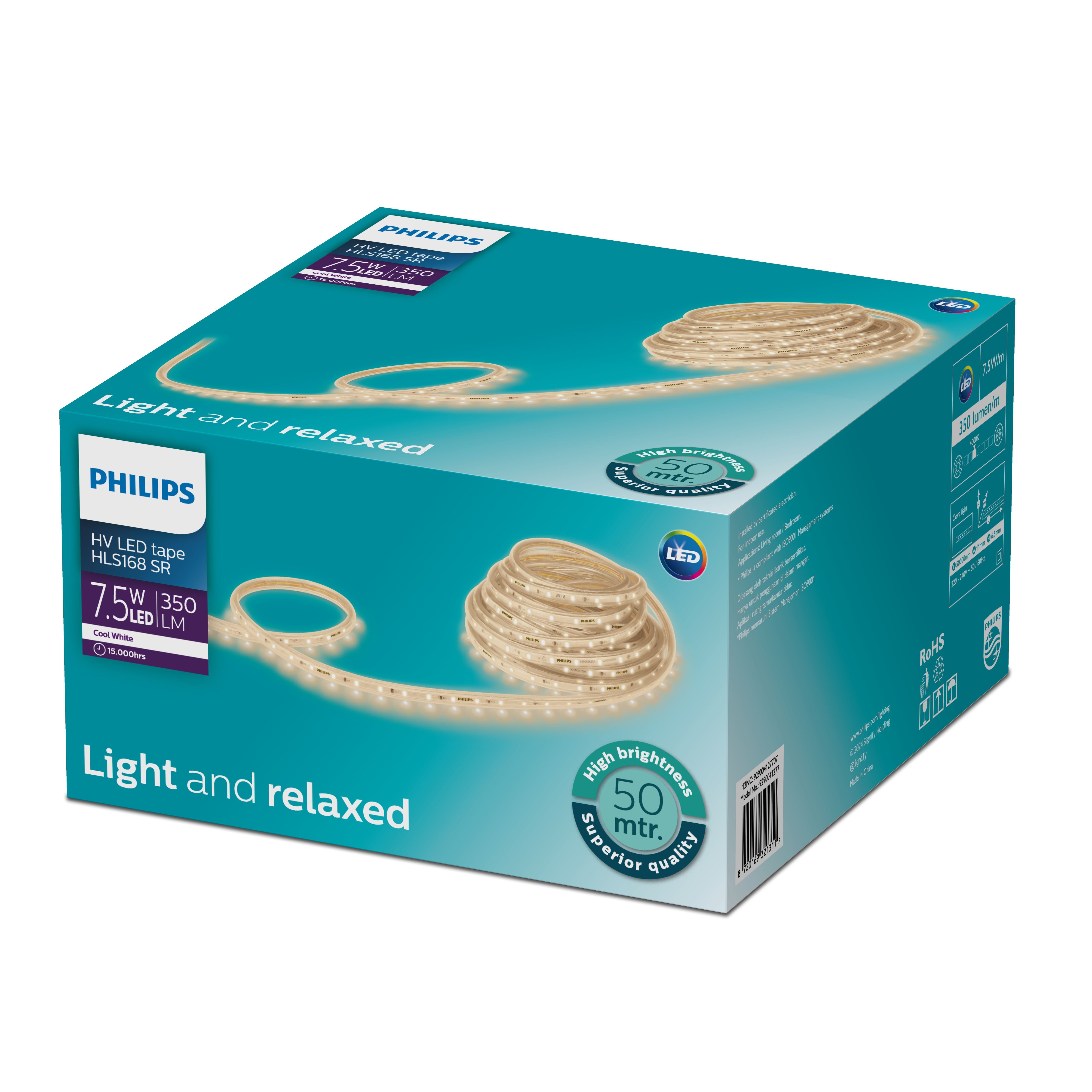 Philips HLS168 50m LED Strip – 230V – 7.5 W/m or 9 W/m – 3000K / 4000K / 6500K - LED Strip outdoor (IP65)