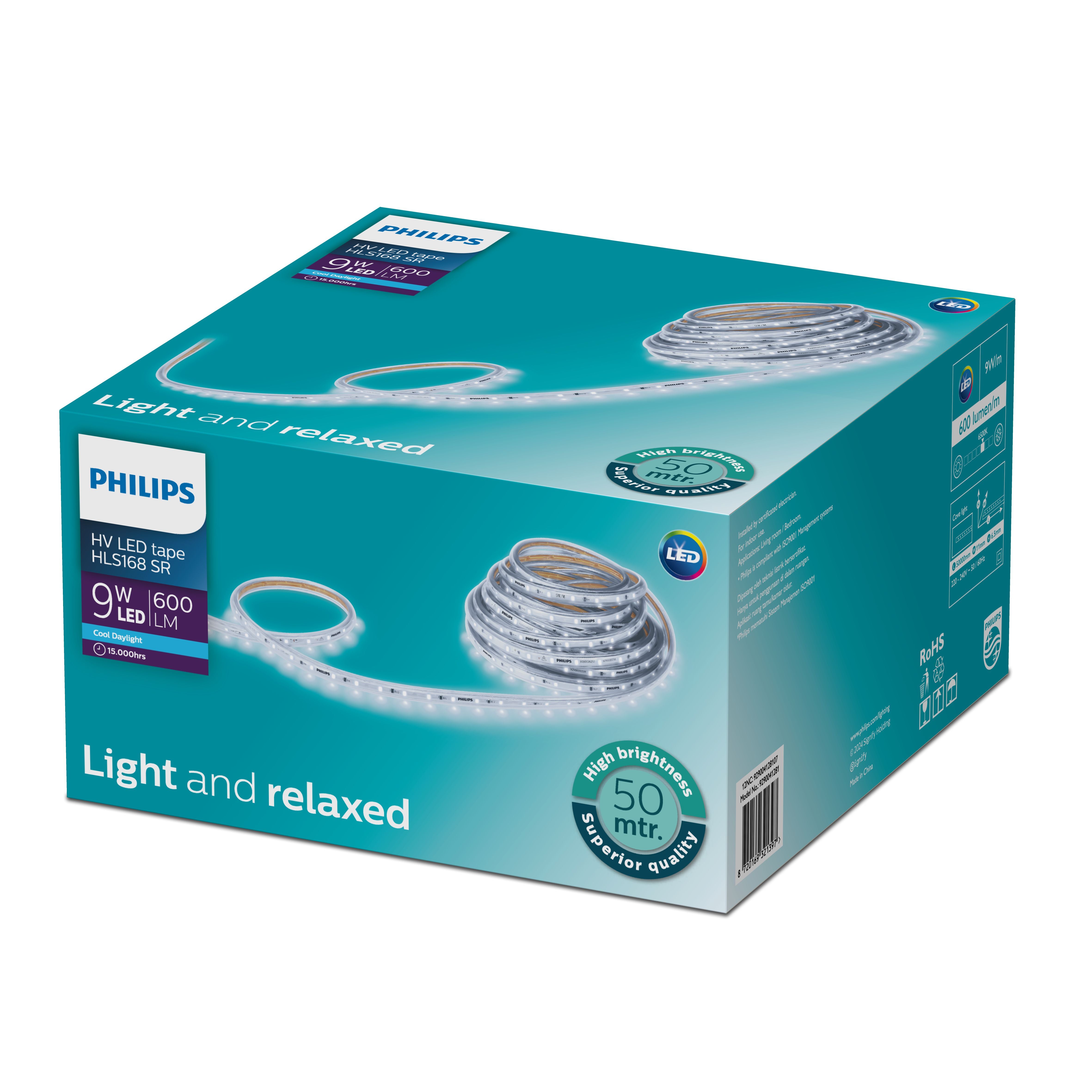 Philips HLS168 50m LED Strip – 230V – 7.5 W/m or 9 W/m – 3000K / 4000K / 6500K - LED Strip outdoor (IP65)