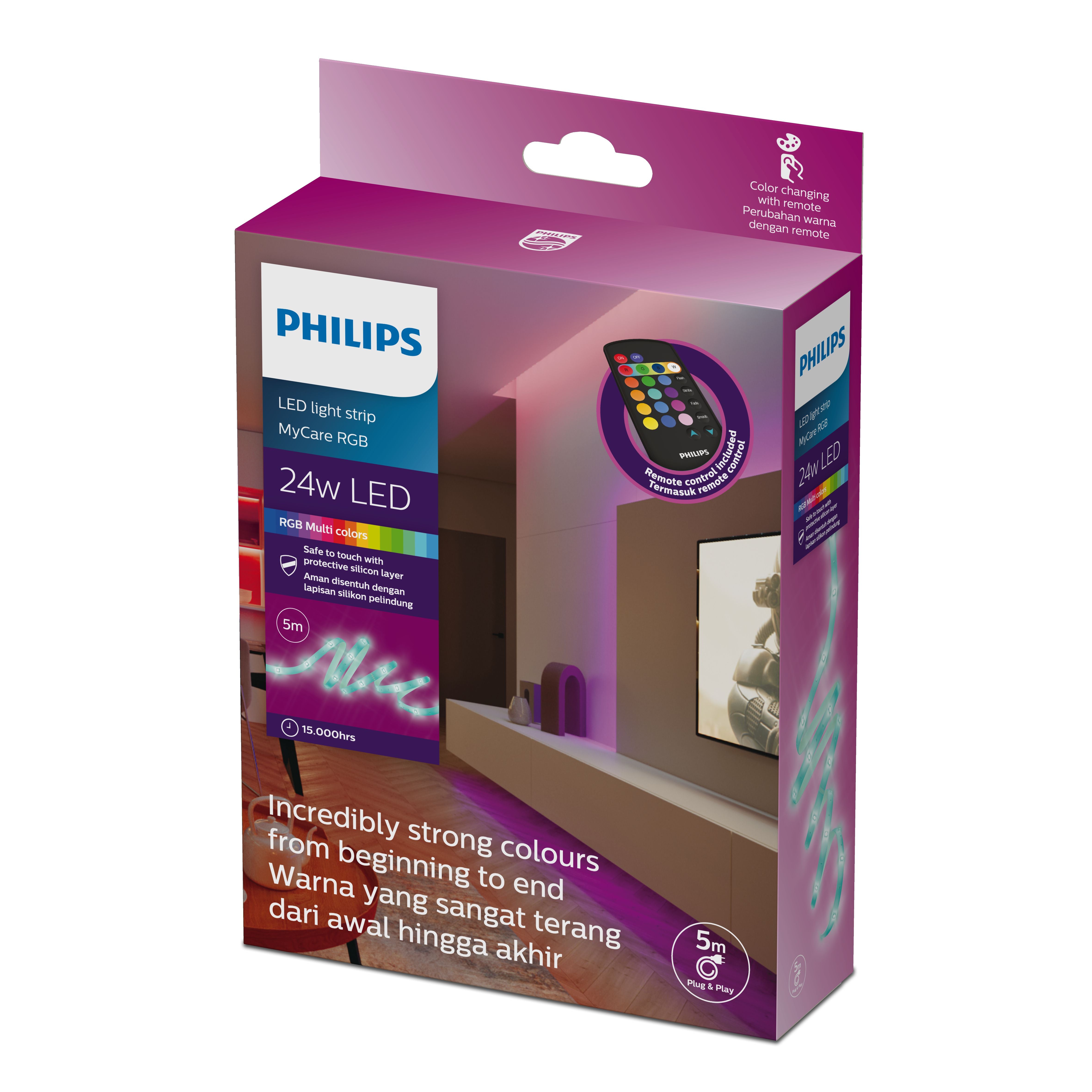 Philips MyCare Plug-and-Play RGB LED Lightstrip Kit — 5 m / 10 m / 15 m (24 V, Remote Included)