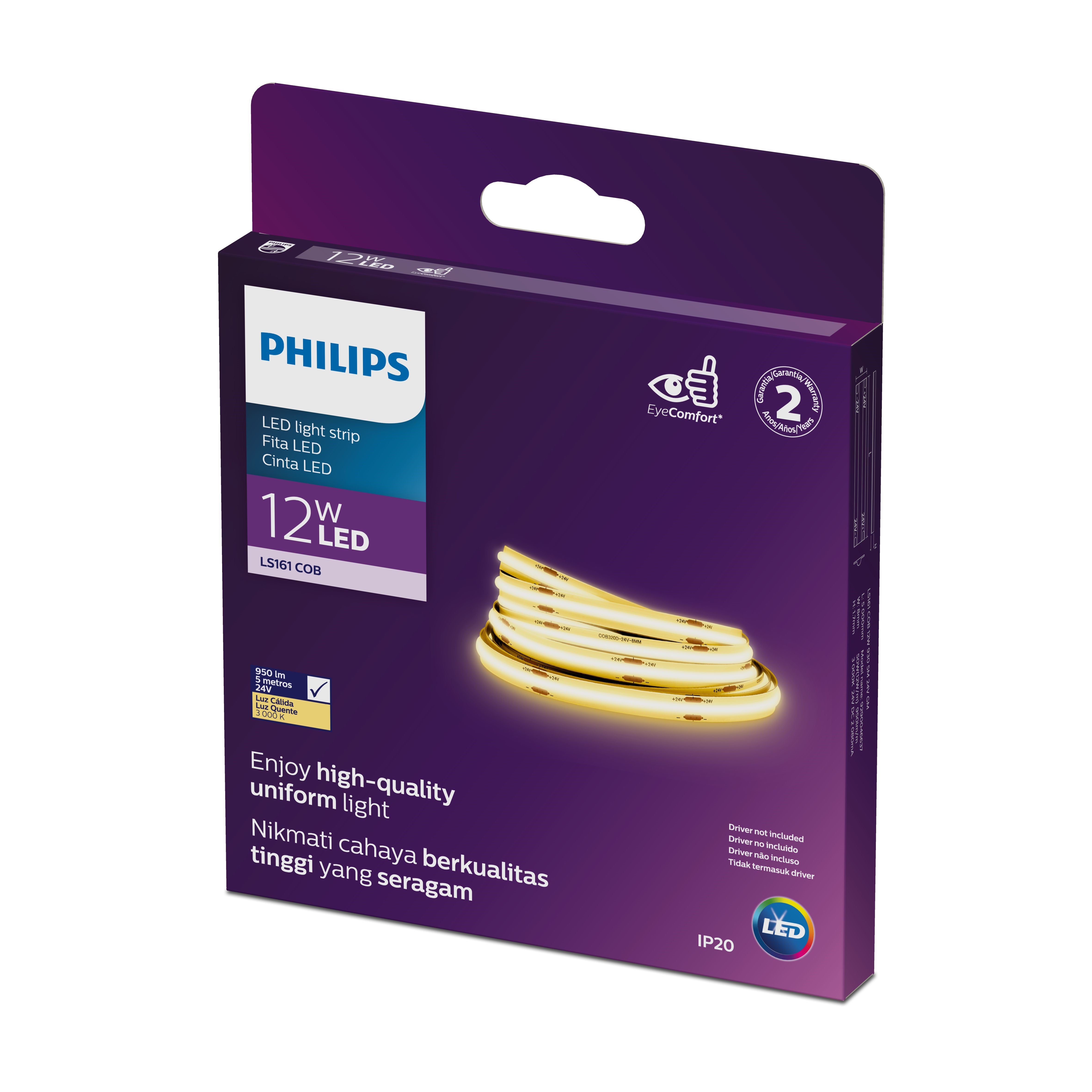 Philips LS161 COB Strip Light 12W/M 24V 5M CRI90 3000K/4000K