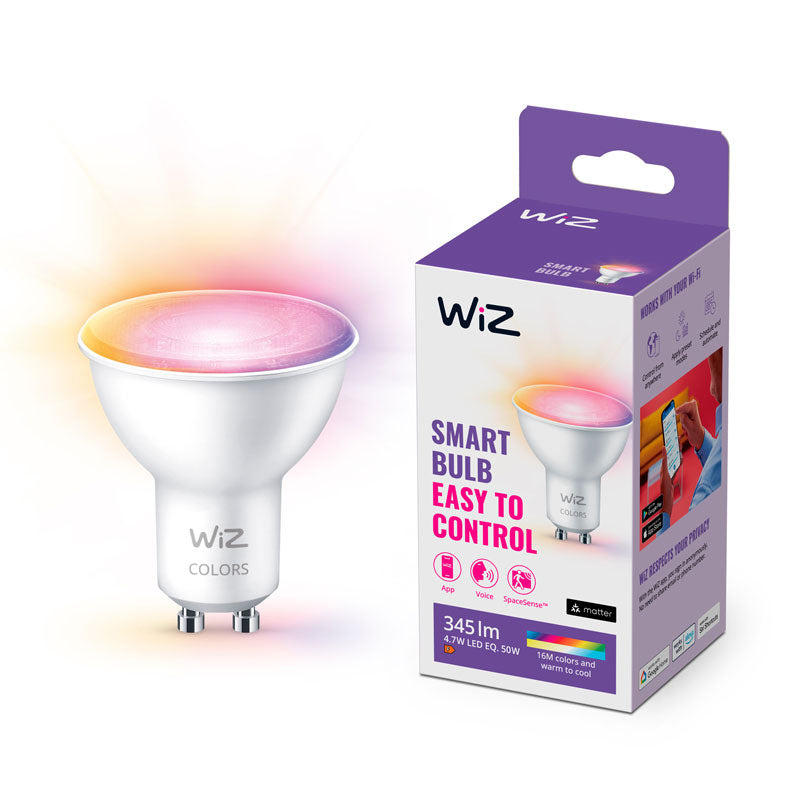 WiZ GU10 Smart Bulb 4.7W (50W Eq) Full Colour Up to 345 lm | Wi-Fi | Works with Alexa & Google