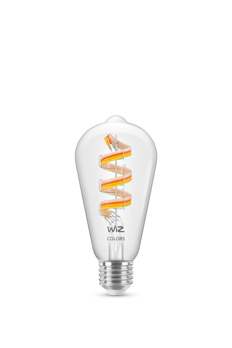 WiZ ST64 Filament Smart Bulb E27 Clear 6W Full Colour | Wi-Fi | Works with Alexa & Google