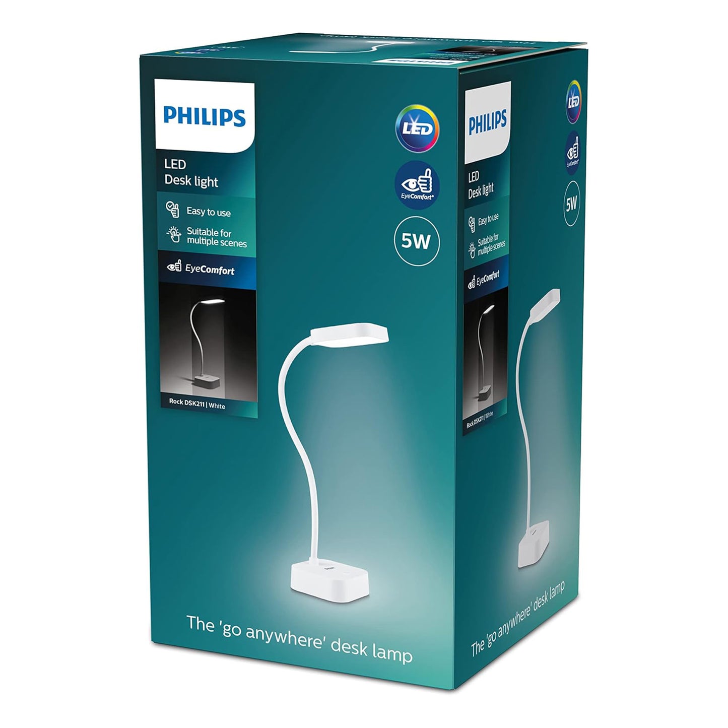 Philips Rock DSK211 5W LED desk lamp in white (5000K, EyeComfort) – SKU 929003241407, EAN 8719514443815