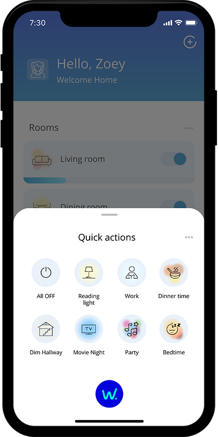 WiZ app shortcuts