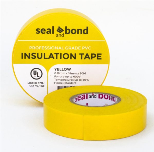 Yellow Seal & Bond PVC insulation tape roll with product label