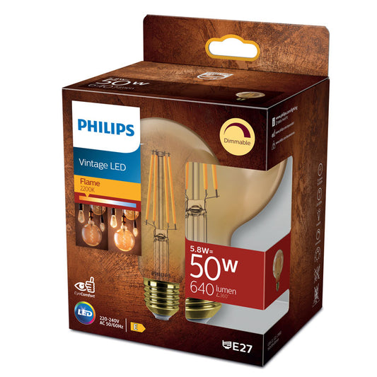 Philips LED Classic G80 5.8W 640lm Gold Dimmable E27